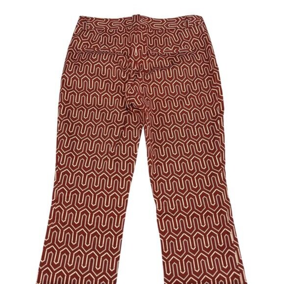 Anthropologie Cartonnier Charlie Skinny Ankle Trouser In Rust Red Cream Size 4 - Picture 7 of 7